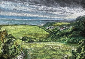 Above Hastings Old Town, soft pastel on board, 21.3x25.9cm inc. frame - £400