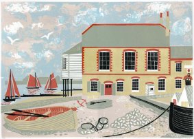 The Royal Native Oyster Stores Whitstable, linocut, 58.5x72.5cm inc. frame (framed by Rye Art Gallery) - £420