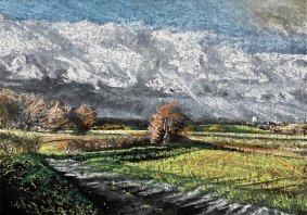 Over To Wittersham, soft pastel on board, 23x28.9cm inc. frame - £440
