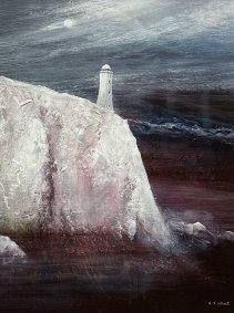 Winter Moon Over Lighthouse, acrylic - £550