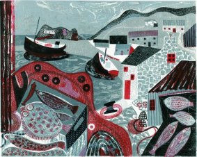 Fish On The Quay, linocut (framed by Rye Art Gallery) - £420