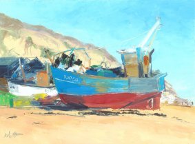 Hastings, Shingle Fleet, oil on board - £375