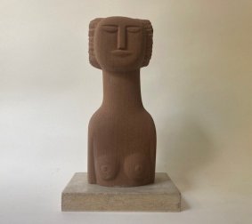 Nude, Red St Bees sandstone on wood base, 39x17x12cm (inc base), signed and dated, 2002 - £2,500